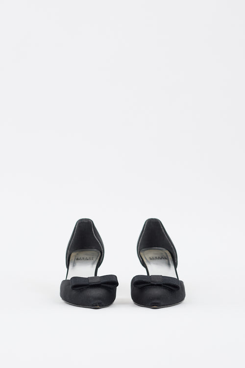 Stuart Weitzman Black Satin D'Orsay Bow Pump