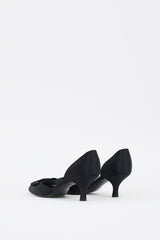 Stuart Weitzman Black Satin D'Orsay Bow Pump