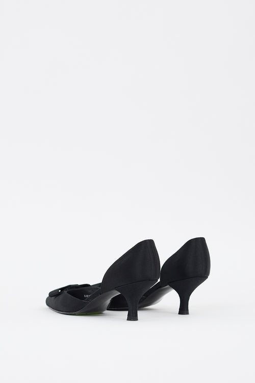 Stuart Weitzman Black Satin D'Orsay Bow Pump