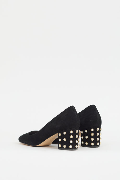 Stuart Weitzman Black Suede All Pearls Pump