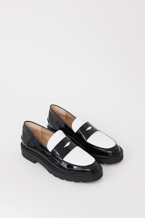 Stuart Weitzman Black & White Patent Parker Lift Loafer