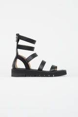 Stuart Weitzman Black Gala Lift Leather Strappy Sandal