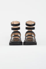 Stuart Weitzman Black Gala Lift Leather Strappy Sandal