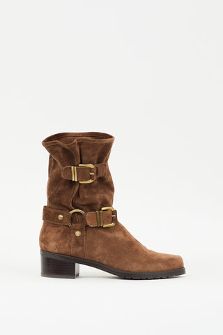 Stuart Weitzman Brown Suede Buckle Ankle Boot