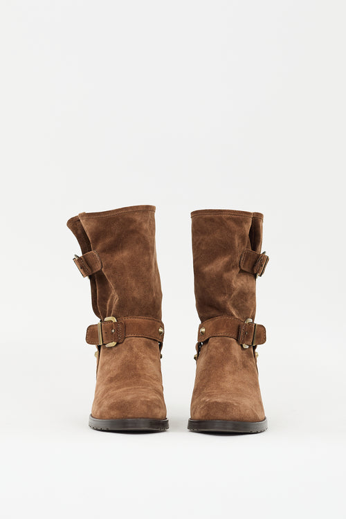 Stuart Weitzman Brown Suede Buckle Ankle Boot