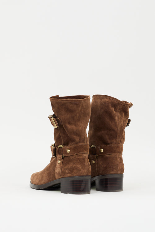 Stuart Weitzman Brown Suede Buckle Ankle Boot