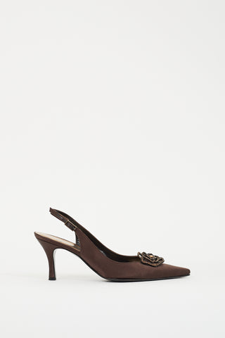 Stuart Weitzman Brown Textile Embellished Slingback Pump