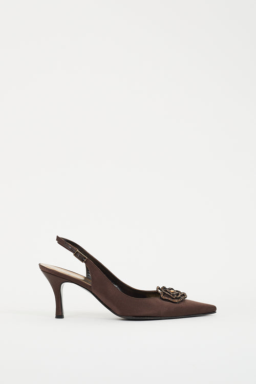 Stuart Weitzman Brown Textile Embellished Slingback Pump