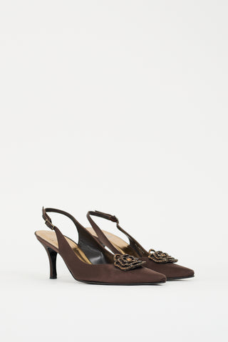 Stuart Weitzman Brown Textile Embellished Slingback Pump