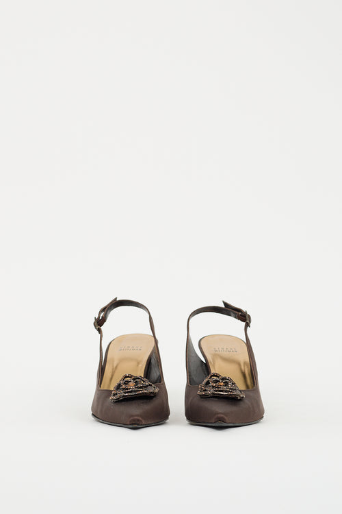 Stuart Weitzman Brown Textile Embellished Slingback Pump