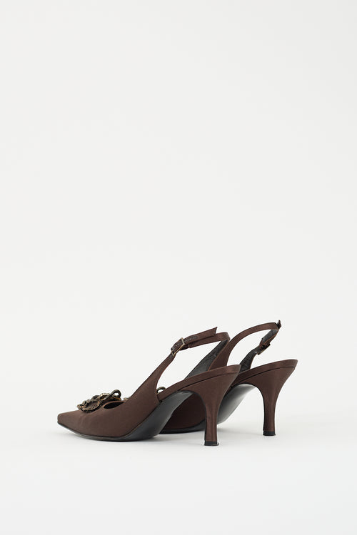 Stuart Weitzman Brown Textile Embellished Slingback Pump