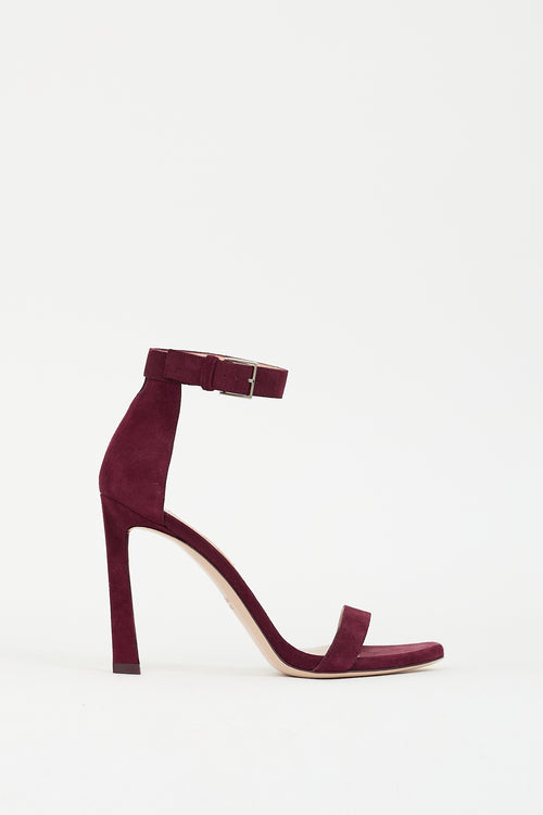 Stuart Weitzman Burgundy Suede Nudistcurve Heel