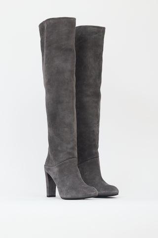 Stuart Weitzman Dark Grey Suede Over The Knee Boot