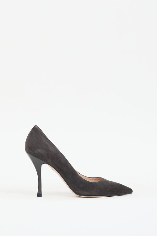 Stuart Weitzman Dark Grey Suede Stuart 100 Pump