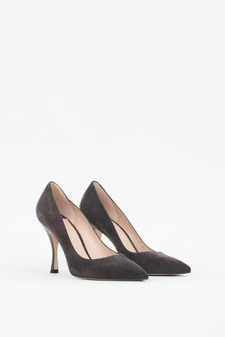 Stuart Weitzman Dark Grey Suede Stuart 100 Pump