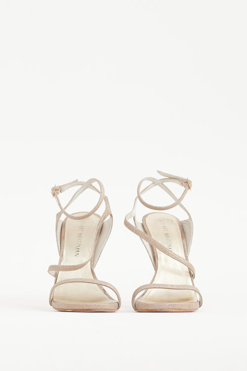 Stuart Weitzman Gold Glitter Sensual Sandal Heel