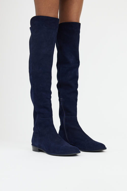 Stuart Weitzman Navy Suede Knee High Boot