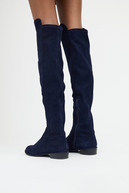 Stuart Weitzman Navy Suede Knee High Boot