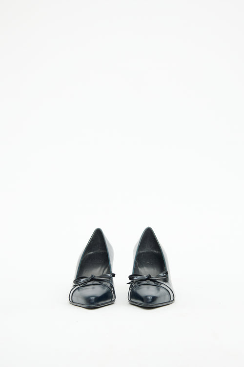 Stuart Weitzman Navy Bow Kitten Heel