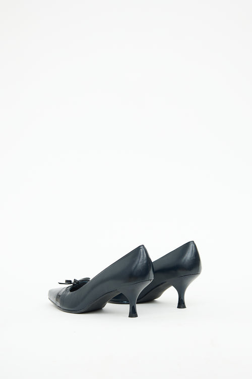 Stuart Weitzman Navy Bow Kitten Heel