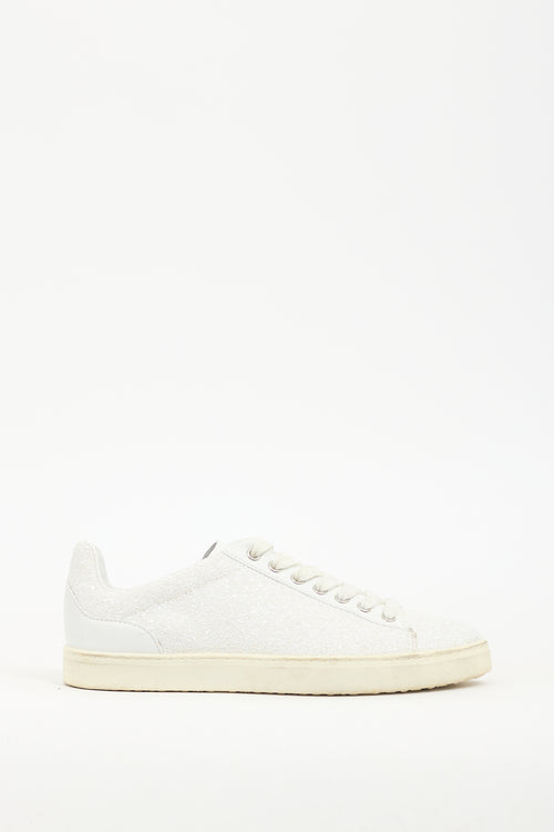 Stuart Weitzman White Leather Sparkly Sneaker