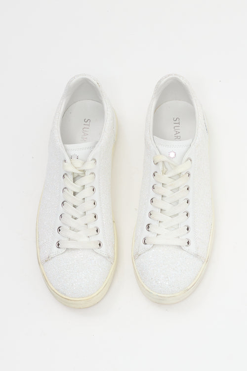 Stuart Weitzman White Leather Sparkly Sneaker