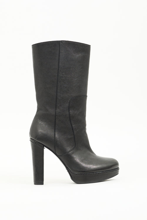 Stuart Weitzman Black Leather Heeled Platform Boot