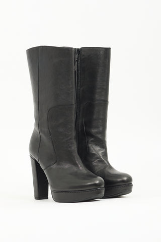 Stuart Weitzman Black Leather Heeled Platform Boot