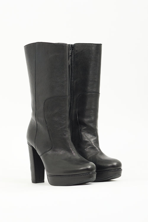 Stuart Weitzman Black Leather Heeled Platform Boot