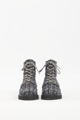 Stuart Weitzman Navy & White Tweed Combat Boot