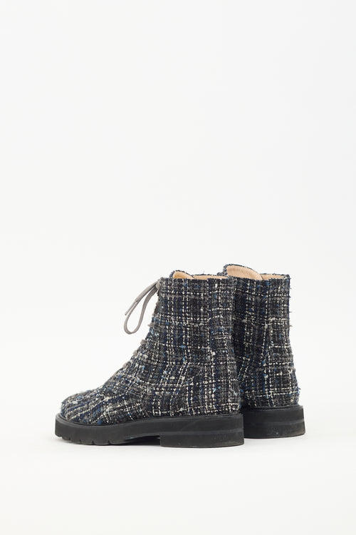 Stuart Weitzman Navy & White Tweed Combat Boot