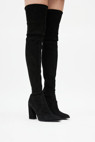 Stuart Weitzman Black Suede Pointed Toe Over The Knee Boot