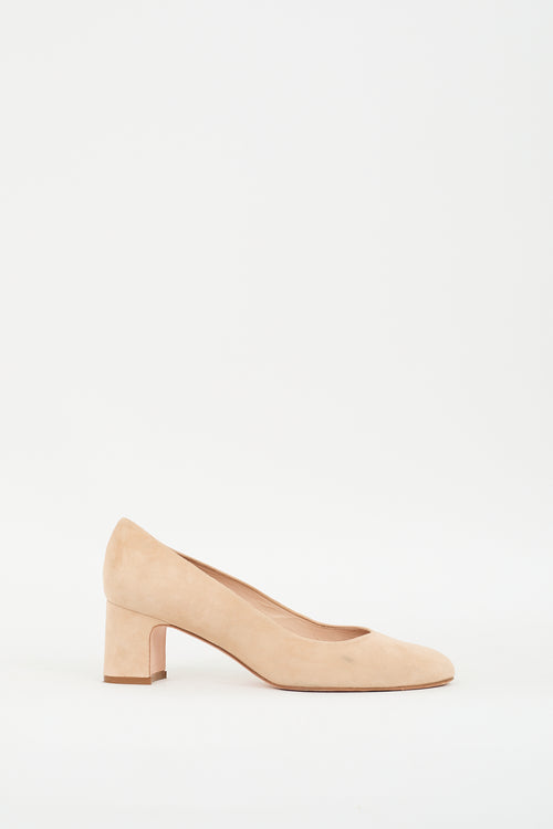 Stuart Weitzman Beige Suede Block Heeled Pump