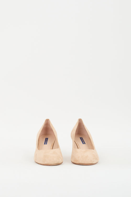 Stuart Weitzman Beige Suede Block Heeled Pump