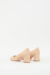 Stuart Weitzman Beige Suede Block Heeled Pump