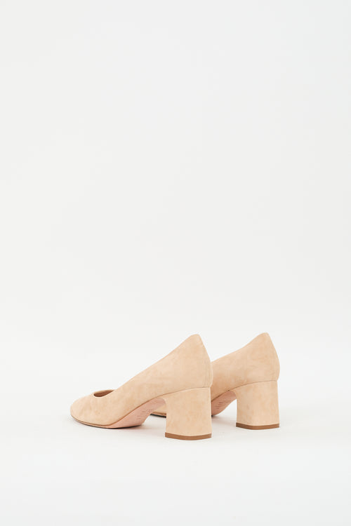 Stuart Weitzman Beige Suede Block Heeled Pump