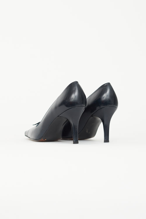 Stuart Weitzman Navy Leather Bow Pump