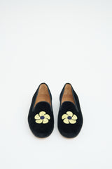 Stubbs Wootton Black & Yellow Velour Embroidered Loafer