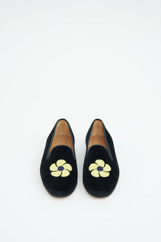 Stubbs Wootton Black & Yellow Velour Embroidered Loafer