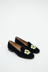 Stubbs Wootton Black & Yellow Velour Embroidered Loafer