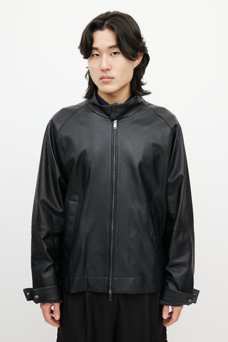 Studio Nicholson Black Leather Bomber Jacket