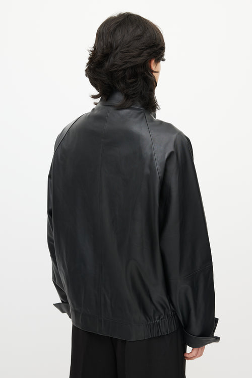 Studio Nicholson Black Leather Bomber Jacket