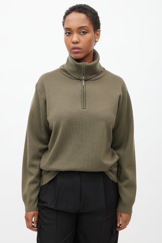 Studio Nicholson Green Wool Quarter Zip Sweater