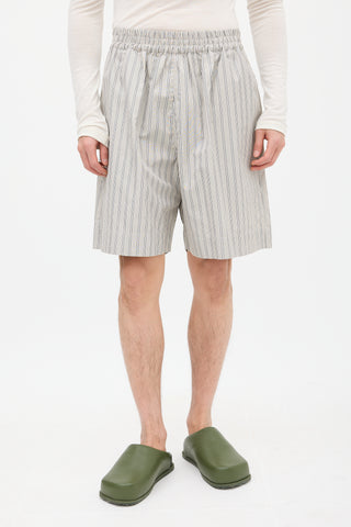 Studio Nicholson Grey Poplin Striped Shorts