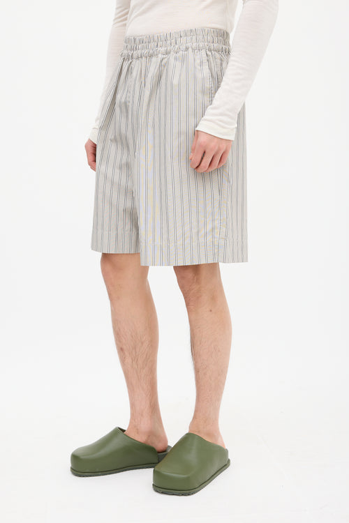 Studio Nicholson Grey Poplin Striped Shorts