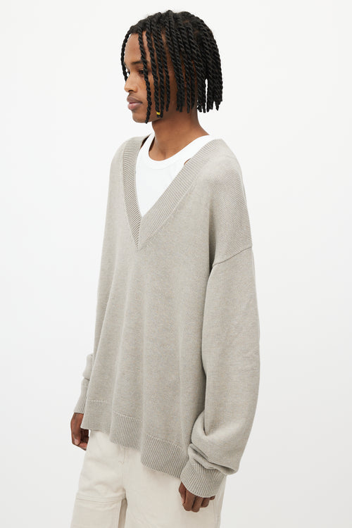 Studio Nicholson Taupe V-Neck Oversized Sweater