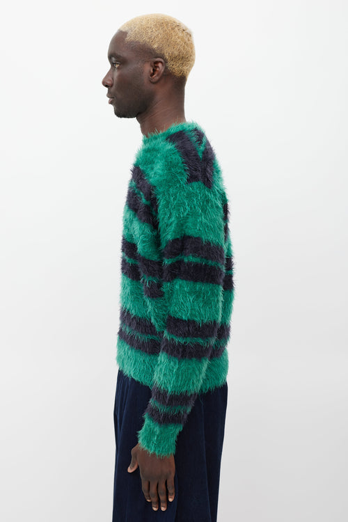Stüssy Green & Navy Striped Fuzzy Sweater