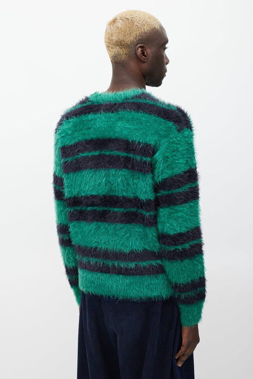 Stüssy Green & Navy Striped Fuzzy Sweater