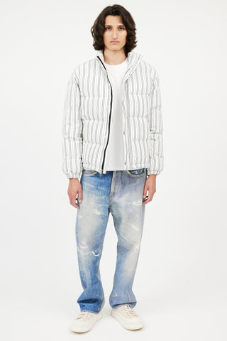 Stüssy White & Blue Stripes Puffer Jacket