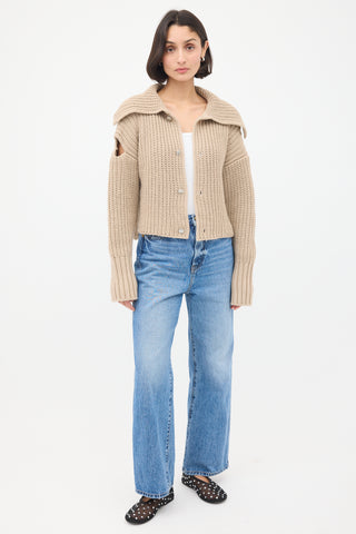 Sulvam Beige Wool Knit Cutout Cardigan